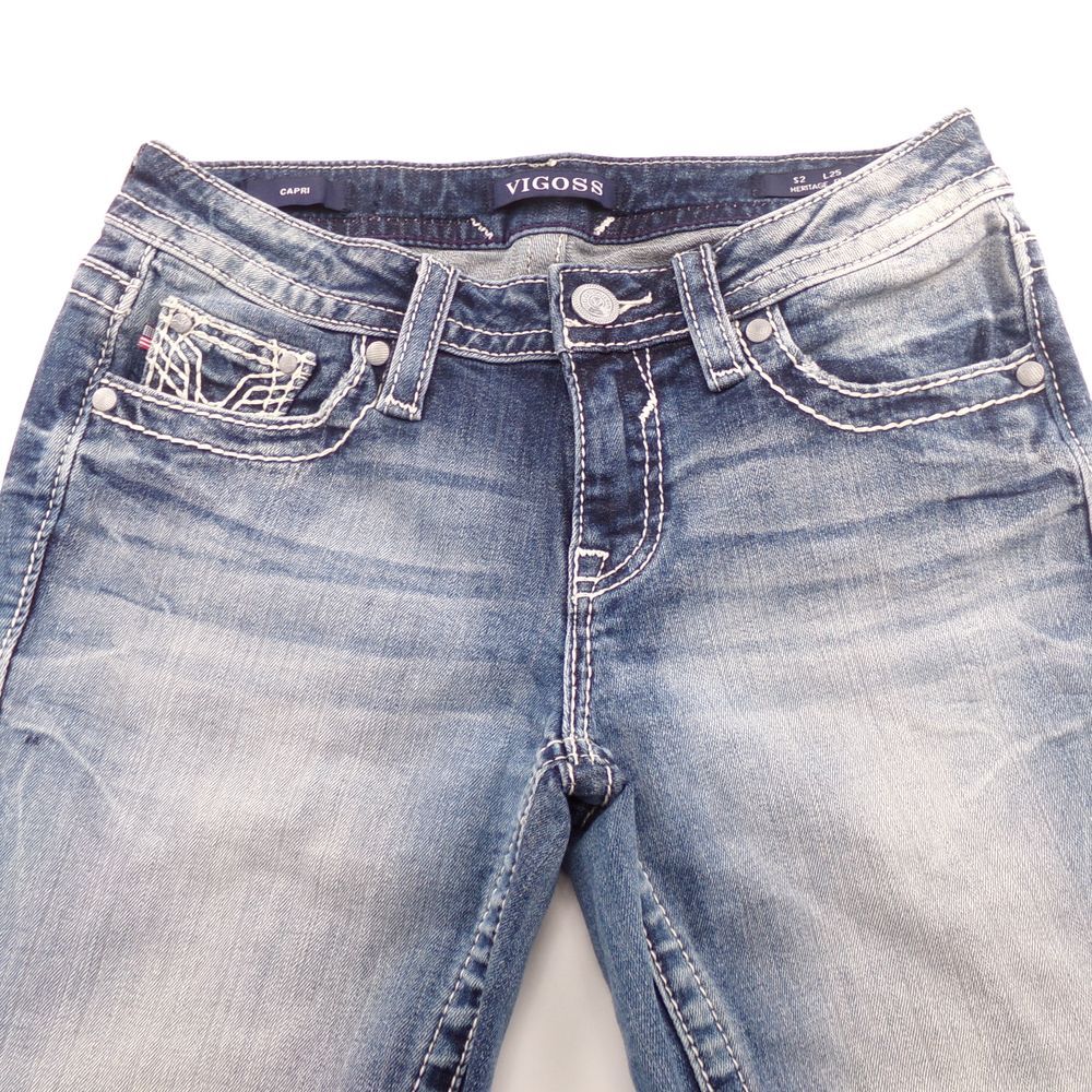 Vigoss Capri Light Wash Embellished Pocket Straight Leg‎ Jeans Size 2 - Picture 3 of 9